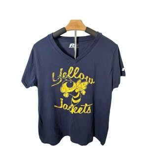 Russell Georgia Tech Yellow Jackets T-Shirt Womens L Navy Blue V-Neck Graphic